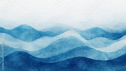 Blue azure turquoise abstract watercolor background for textures backgrounds and web banners design. Abstract background blue colors. Watercolor painting with turquoise sea waves pattern gradient