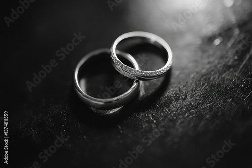 Two silver wedding rings on a tabletop, symbolizing commitment and love.