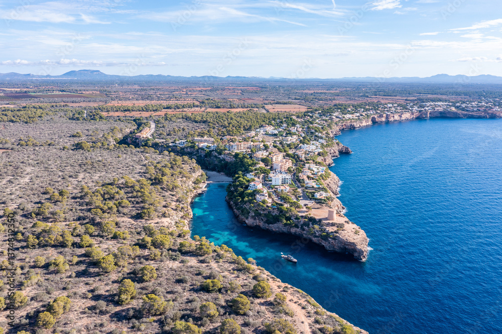 Aerial view of Cala Pi, Majorca, showcasing the coastline and turquoise waters