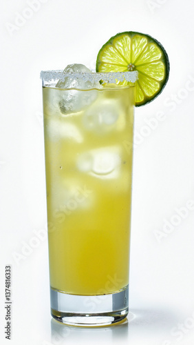 Professional double tequila margarita on the rocks with lime garnish, isolated on transparent background, perfect for cocktail menus, bar ads, and beverage marketing    keywords:   tequila, margarita
