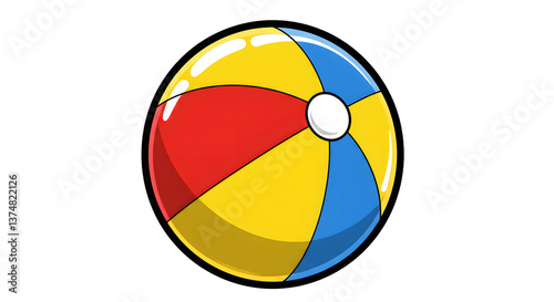 Cartoon Beach Ball Graphic with Red Yellow and Blue Panels
