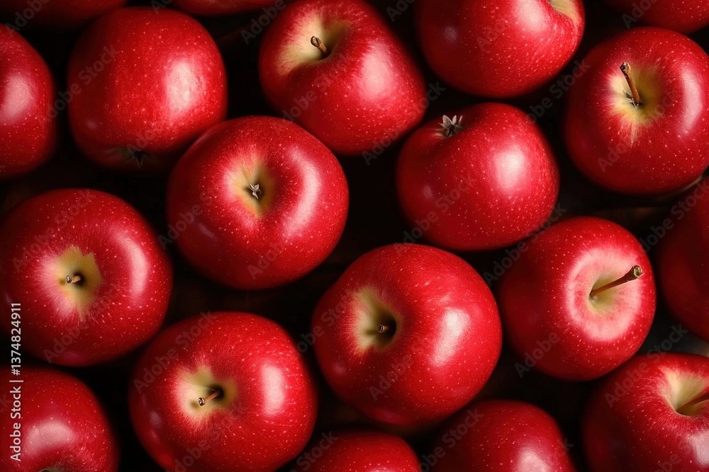 Obraz premium Top view of red apples with close up in full frame, fresh and shiny, healthy food concept