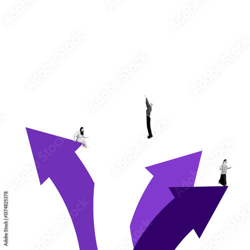 Abstract Concept Art. Business People. Vector Flat Illustration. Purple Background.