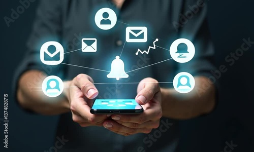 Wallpaper Mural Alert notification concept. Push Notifications, Web Reminders, Time Table and Announcements. Person using smartphone with notification icon on virtual screen Torontodigital.ca