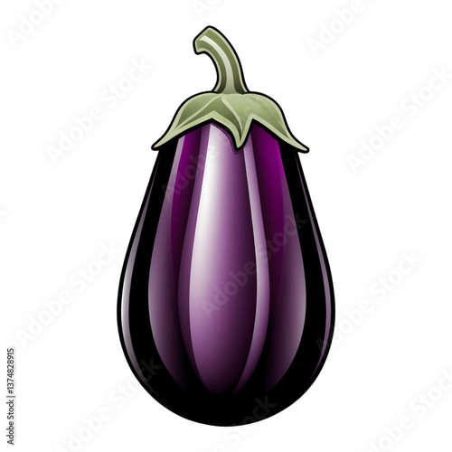 Glossy purple Eggplant emoji style isolated on transparent background