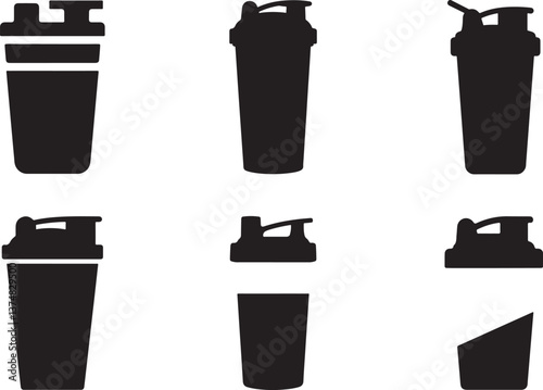 Fitness Shaker Silhouette Set | Gym Protein Bottle Vector on White Background