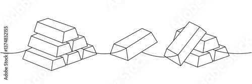 Set of gold bars one line continuous drawing. Money investment and finance. Vector illustration.