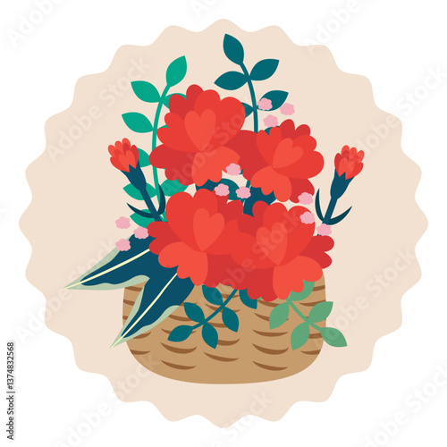 母の日　赤いカーネーションのアレンジメント　ベクターイラスト