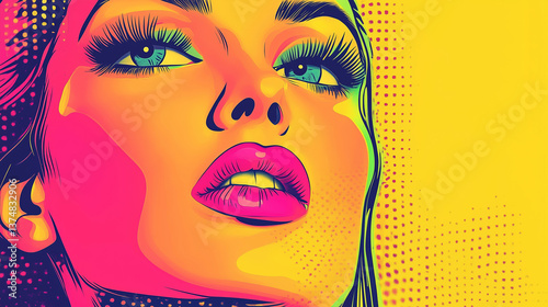Beautiful young woman on a vivid colorful background, modern digital art style