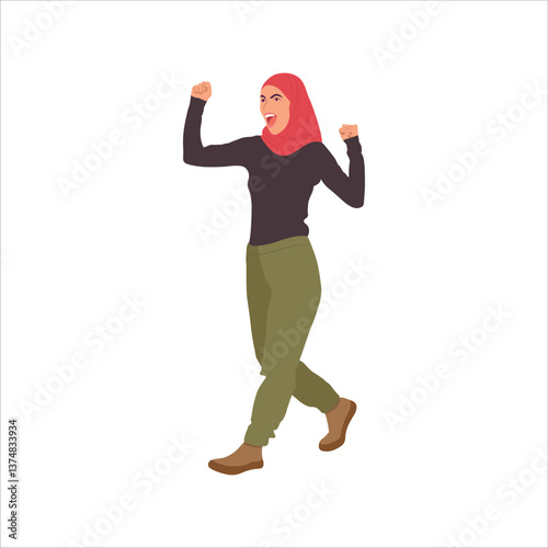 Vector illustration of woman in hijab in cartoon flat style. Collection of stylish mosleem business person, female in trendy clothes isolated on white