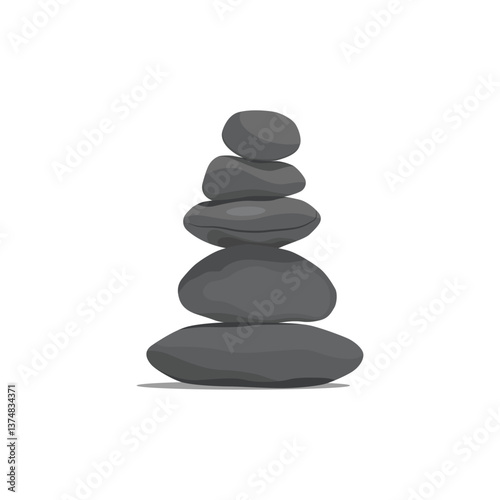 Vector illustration of pebbles balancing in cartoon flat style. Meditation balance stone pyramid. Stacked pebbles pastel colors object vector illustration isolated white background.