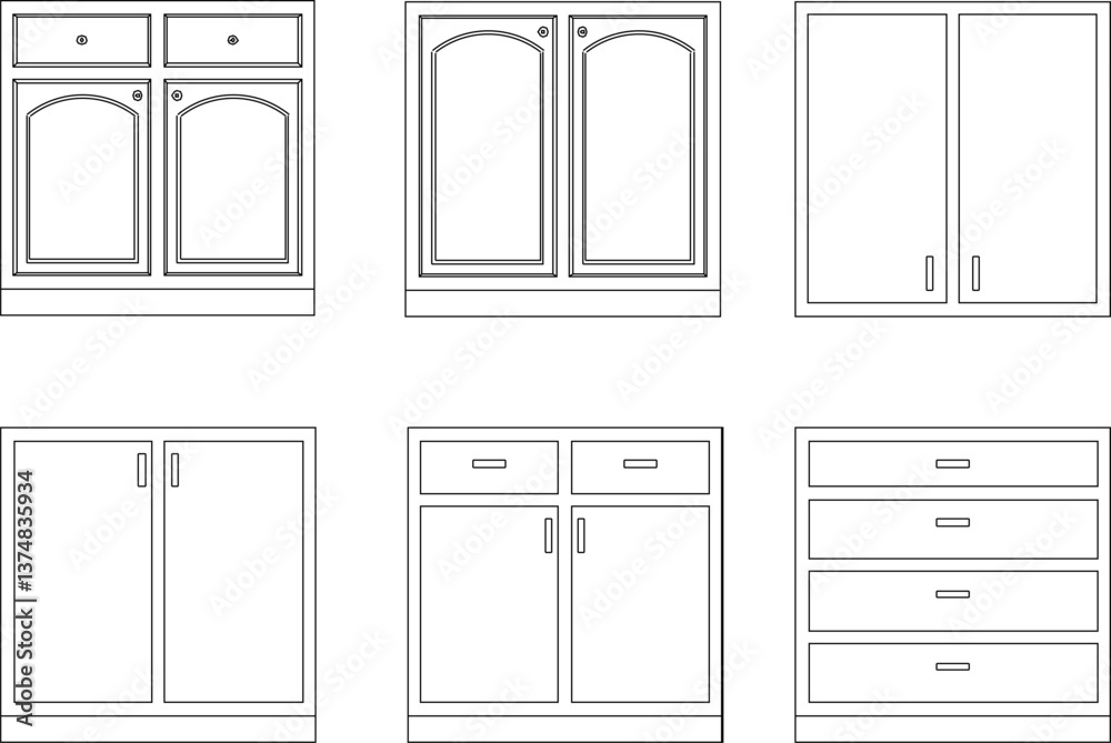 Fototapeta premium silhouette design vector illustration sketch detail furniture classic vintage modern wooden cabinet