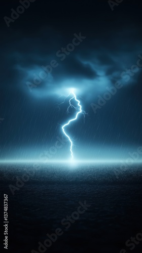 Wallpaper Mural A dramatic lightning bolt strikes over a dark ocean, surrounded by rain and ominous clouds, creating an intense atmosphere. Torontodigital.ca