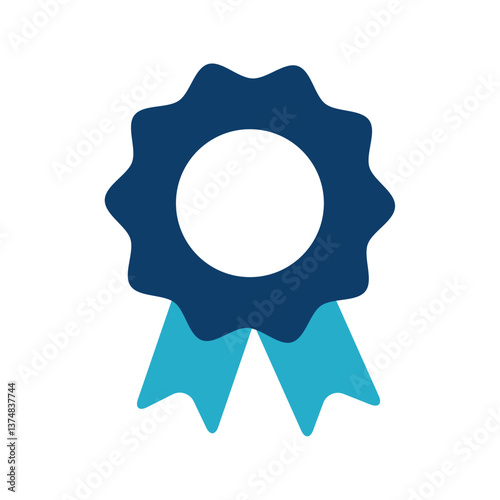 Flat Vector Illustration of a Blue Award Ribbon Badge Icon Representing Achievement, Recognition, or Certification