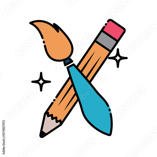 Pencil and paintbrush icon vector image with a white background