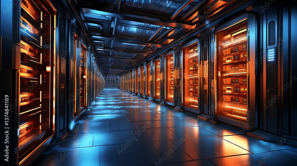 Fototapeta premium Futuristic Data Center: Server Corridor