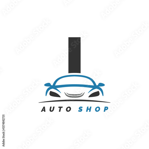 letter I logo auto mechanic with car design. Alphabet I automotive car style icon