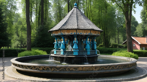 Jas i Malgosia (Hansel and Gretel) fountain in Ciechocinek, Kuyavian-Pomeranian Voivodeship, Poland.