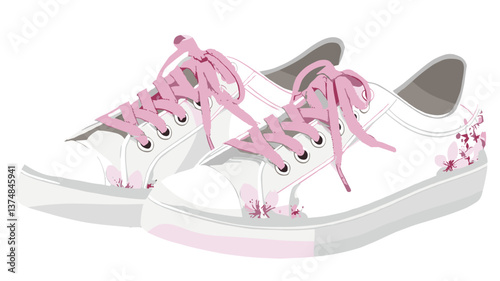 White Canvas Sneakers with Blue Laces on a Light Background  