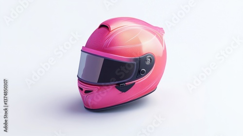 A vibrant pink motorcycle helmet with a sleek design and reflective visor ideal for safety gea