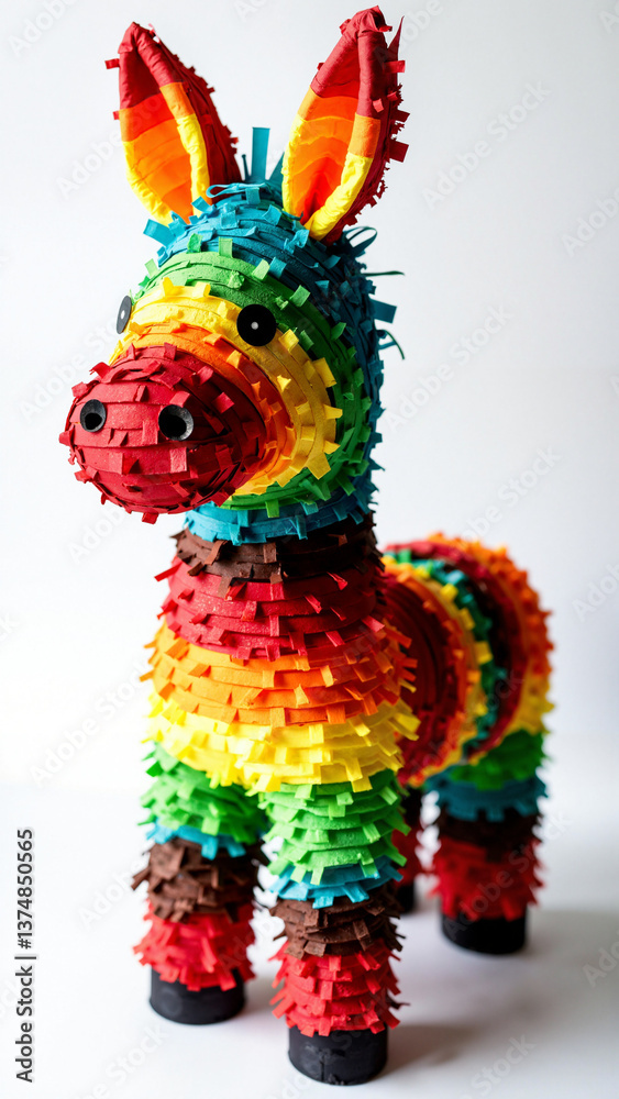 Vibrant Mexican donkey piñata with colorful tissue paper, isolated on transparent background, perfect for Cinco de Mayo, birthday parties, cultural events, and marketing materials keywords: Vibrant Mexican donkey piñata with colorful tissue paper, isolated on transparent background, perfect for Cinco de Mayo, birthday parties, cultural events, and marketing materials keywords: