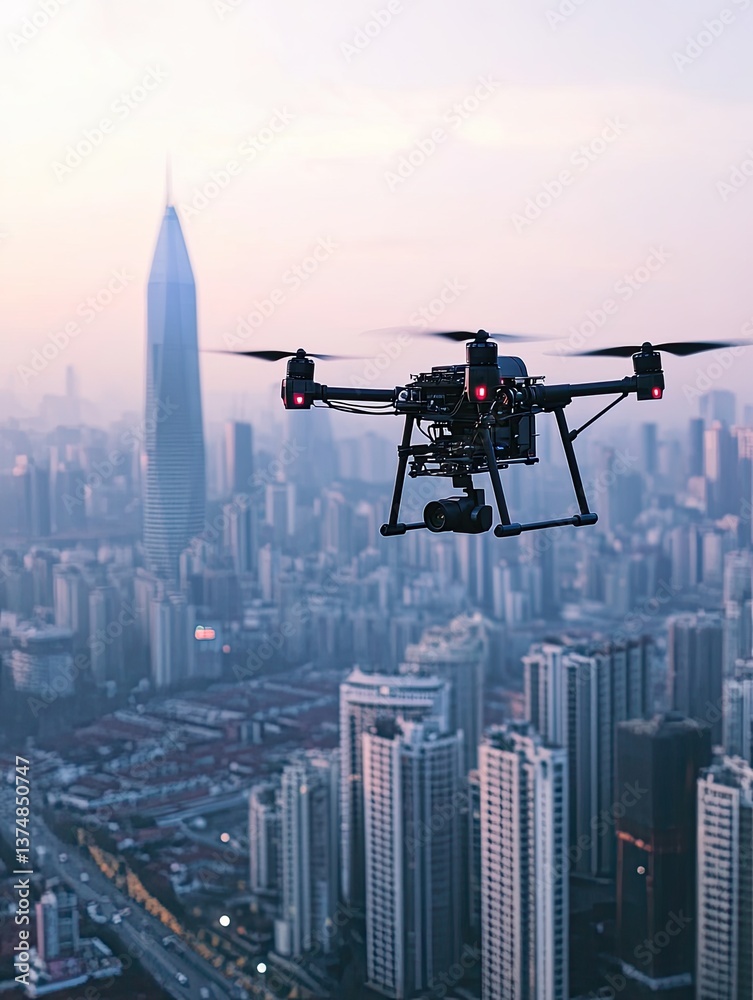 Drone Aerial Cityscape Dawn Flight.