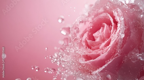 A stunning image of a single pink rose amidst a beautiful splash of water, symbolizing vibrance and life. Ideal for emphasizing purity, beauty, or romantic notions in imagery.