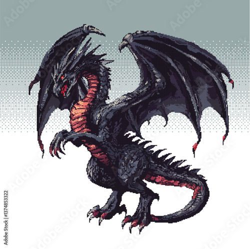 Pixel art dragon, game boss, game monster, fantasy character, mythical creature, cartoon, sticker