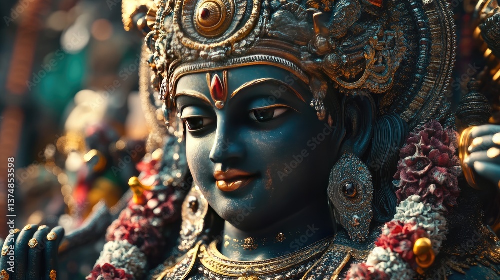 A close-up of a deitya??s idol with intricate details and vibrant colors A close-up of a deitya??s idol with intricate details and vibrant colors