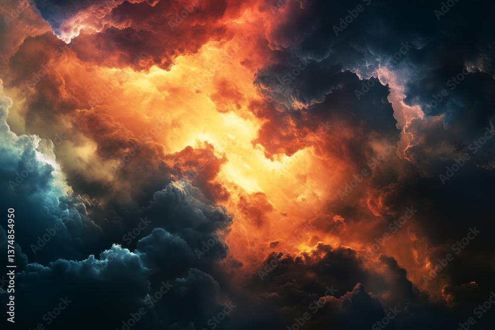 Dramatic Clouds Bursting with Fiery Orange and Yellow Light Background Dramatic Clouds Bursting with Fiery Orange and Yellow Light Background