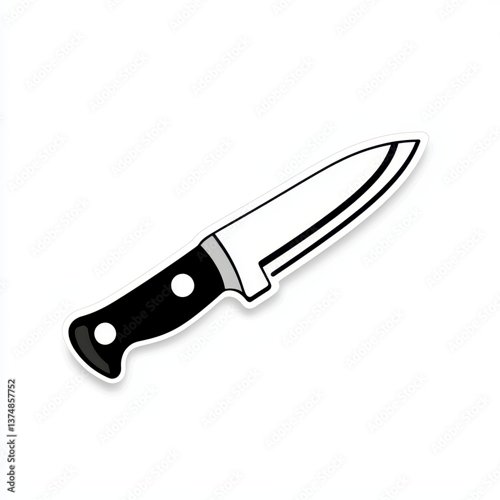 Obraz premium Isolated Kitchen Knife Vector Graphic Silver Blade Black Handle on White