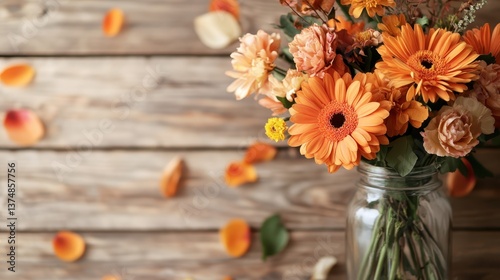 An elegant arrangement of orange flowers creating a cozy and warm atmosphere, perfect for any occasion that needs a touch of brightness and charm.