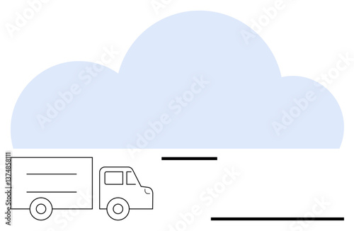 Minimalist delivery truck in front of a cloud symbolizing logistics, digital integration, and technology. Ideal for cloud storage, innovation, transportation, data management, digital platforms