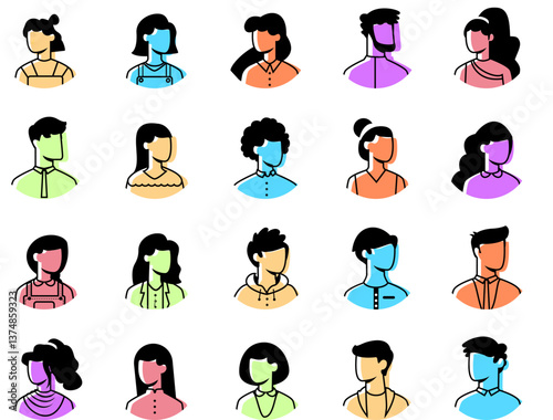 set of people icons outline circle colored UI profile picture image avatar vector illustration