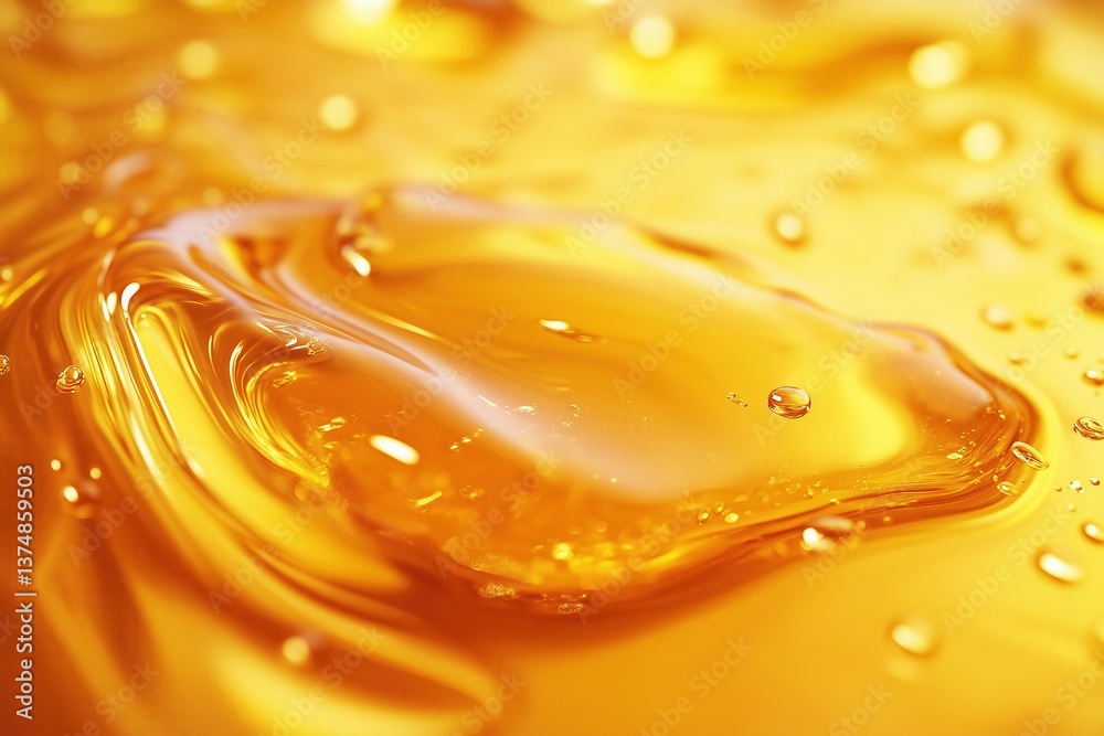 Fototapeta premium Close-up of Flowing Honey with Visible Details on Yellow Background, Sweet and Natural
