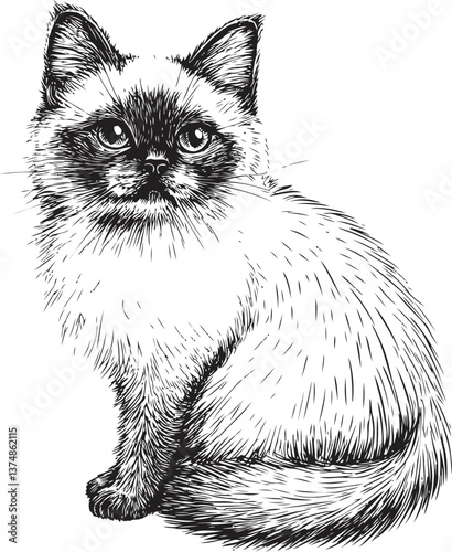 Realistic black and white sketch of a cat