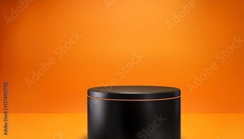 Pedestal de podio negro 3D con fondo naranja photo