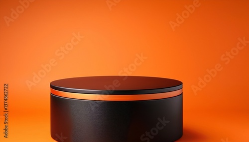 Pedestal de podio negro 3D con fondo naranja photo