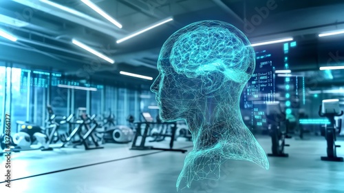 Futuristic rehab center featuring cutting-edge neural tech and healthcare innovations