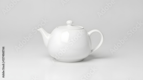 White lidless teapot displays smooth rounded form on pristine white mockup. photo