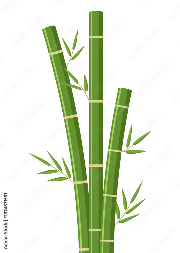 Obraz premium Green bamboo with leaves flat illustration vector