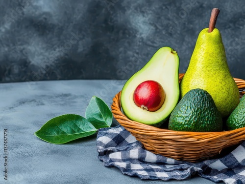Obraz na płótnie Avocado Pear in market basket w salonie