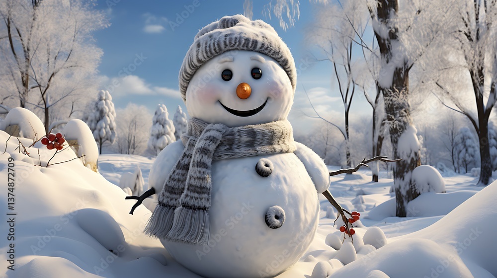 Obraz premium Joyful Snowman in a Winter Wonderland