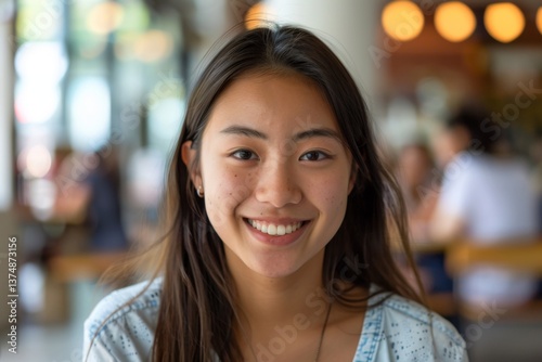 Free Download Smiling portrait of a young female Asian student in a college in the usa - GFXLoad