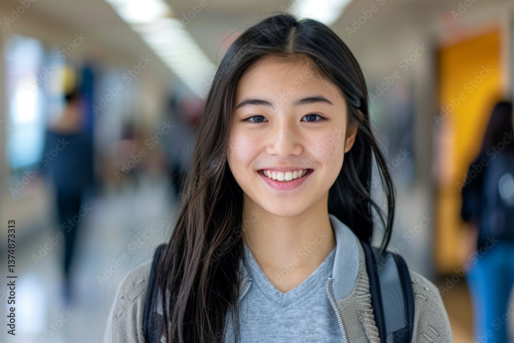 Smiling portrait of a young female Asian student in a college in the usa Smiling portrait of a young female Asian student in a college in the usa