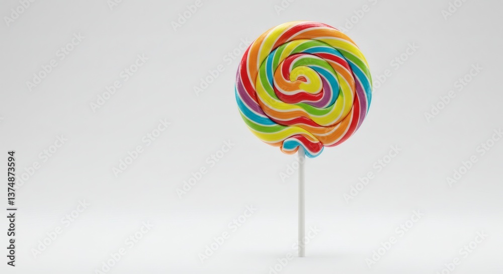 Vibrant Swirl Patterned Rainbow Lollipop on White Background Vibrant Swirl Patterned Rainbow Lollipop on White Background