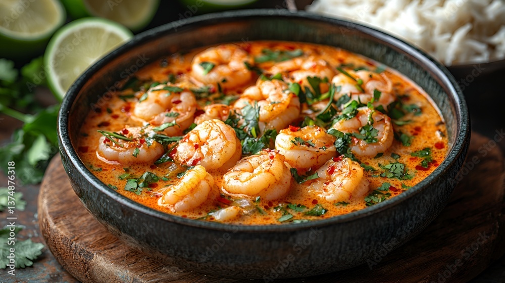Spicy Shrimp Curry in Bowl, with Rice Spicy Shrimp Curry in Bowl, with Rice