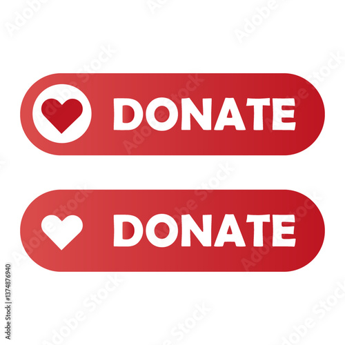 DONATE button icon. Heart symbol label. Red charity shape. Vector giving sign.