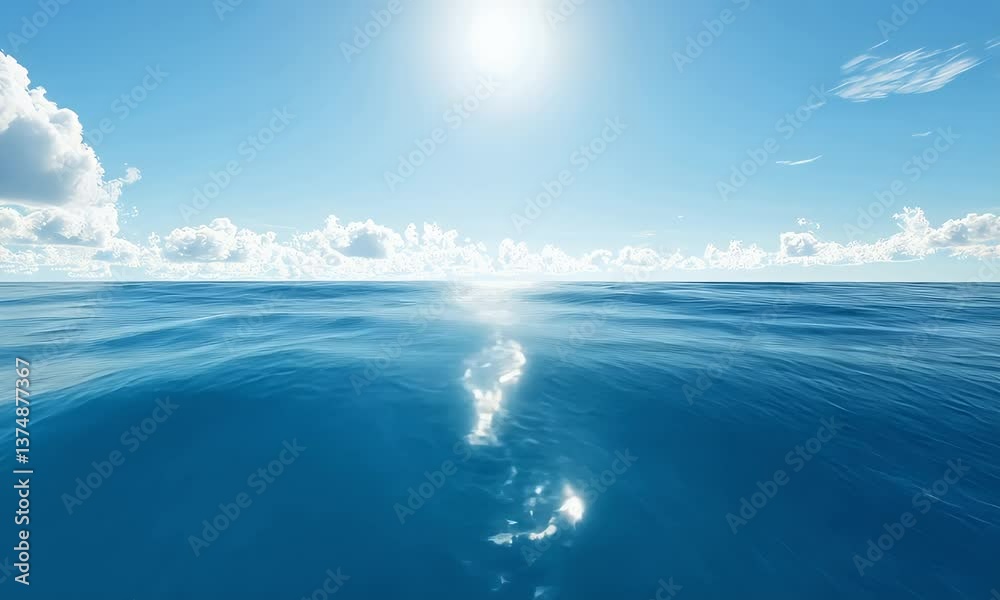 Expansive Ocean View Under Bright Sunlight With Clear Blue Sky And Gentle Waves Expansive Ocean View Under Bright Sunlight With Clear Blue Sky And Gentle Waves