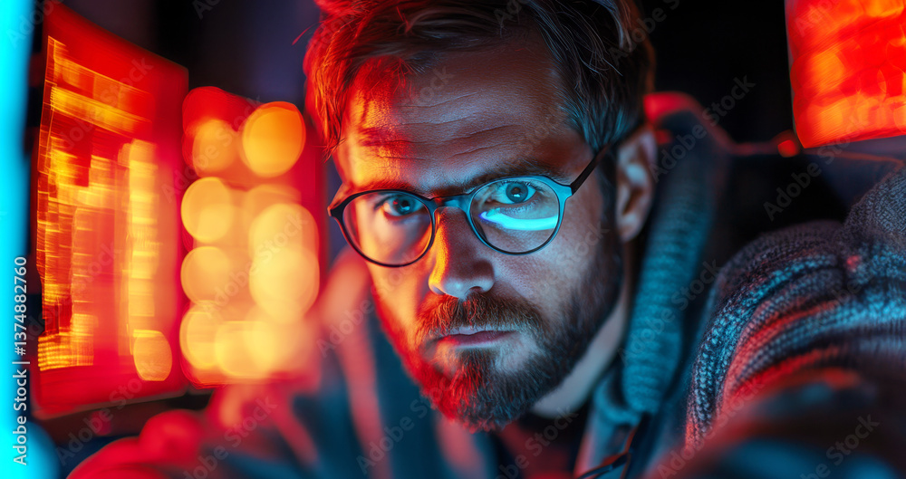 A cybersecurity professional closely examines potential data breaches using advanced technology. A cybersecurity professional closely examines potential data breaches using advanced technology.